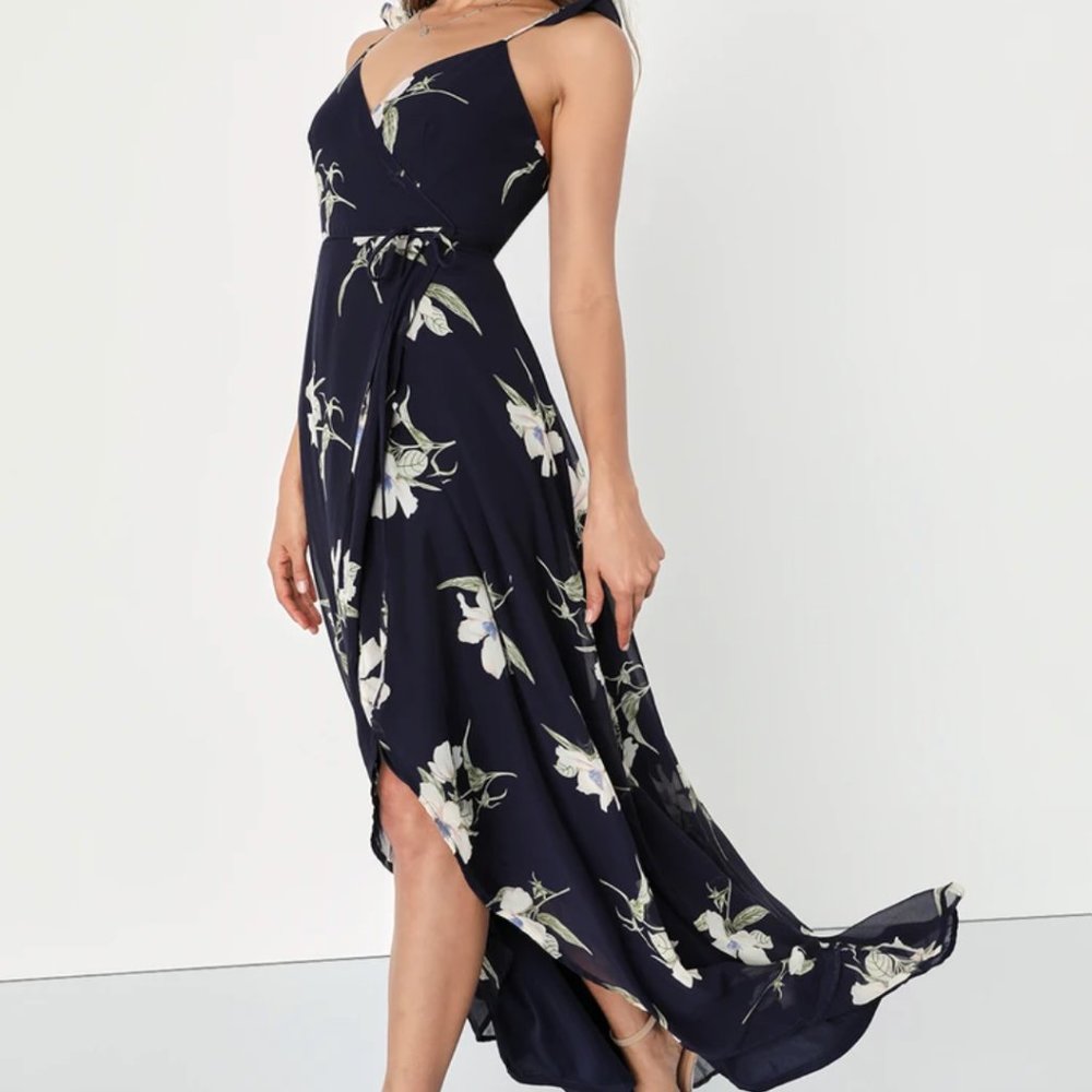 Lulus Wrap Dress - Floral Navy Blue